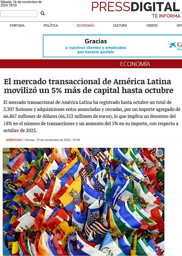 El mercado transaccional de Amrica Latina moviliz un 5% ms de capital hasta octubre